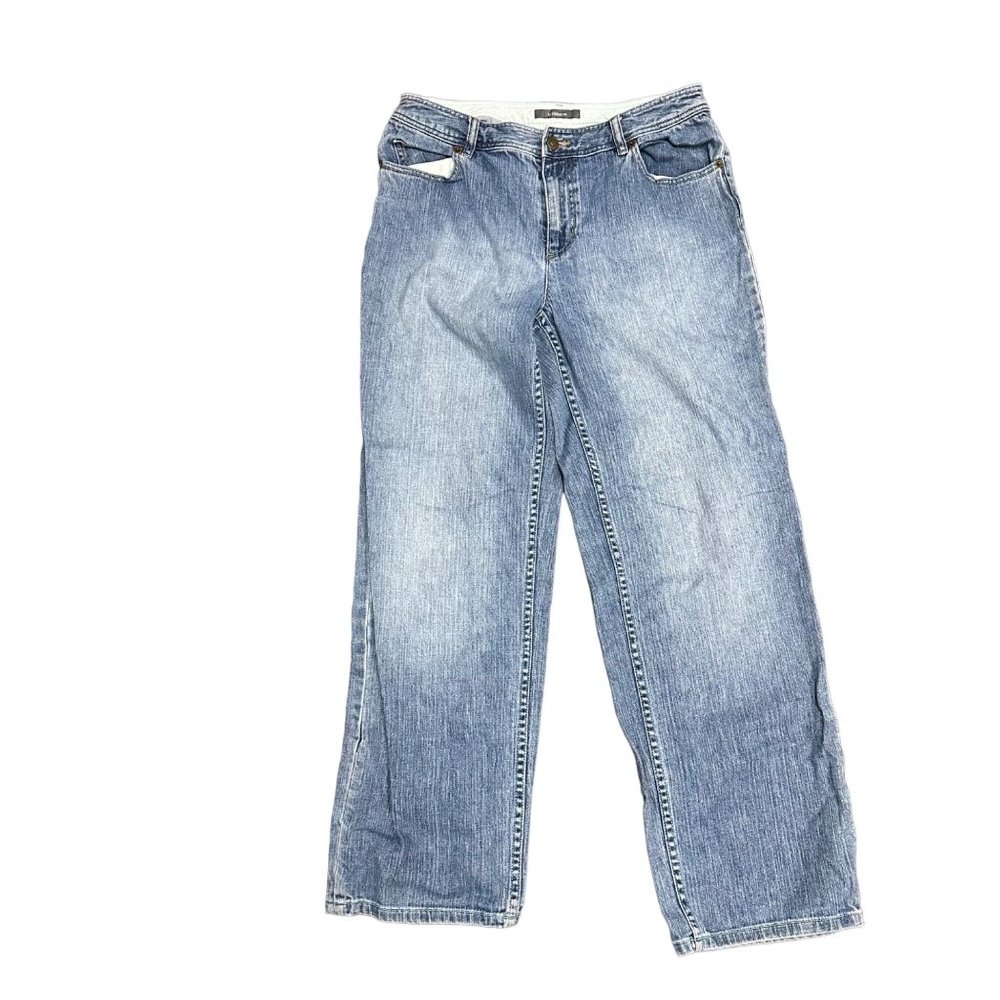 Liz Claiborne Womens 10 Blue Denim Jeans Mid Rise Wide Leg Light Wash 5 Pocket